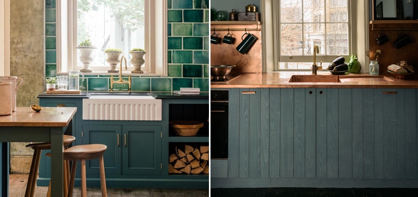 green hand painted kitchen with backsplash