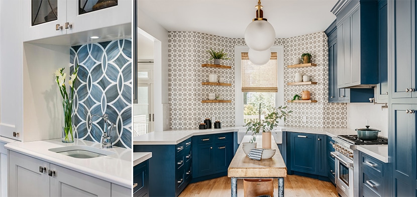 geometric kitchen tiled backsplash