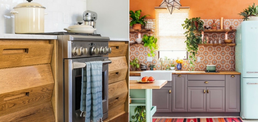 Colourful Kitchen with Wood Detail and Open Shelving