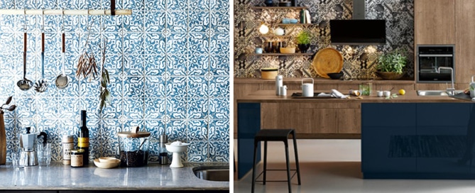 brightly patterned kitchen tiles