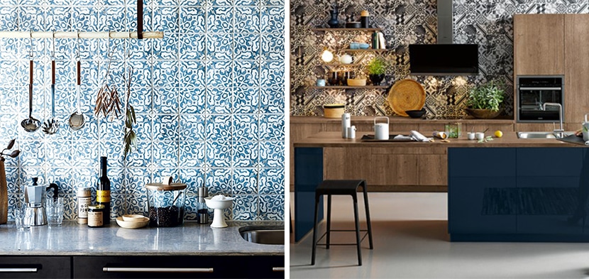 brightly patterned kitchen tiles