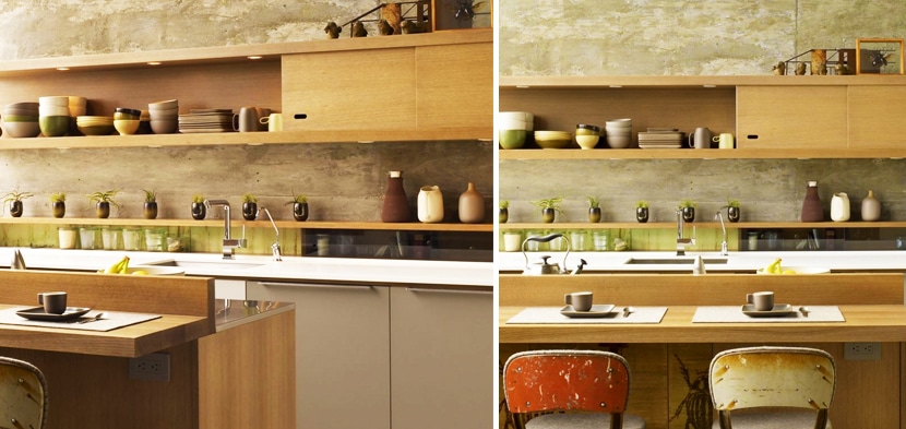 Modern Japanese Home Kitchen with Prepared Lunch on Counter